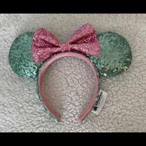 Disney Parks, Minnie Mouse Ears, Mint Sequin, Pink Bow